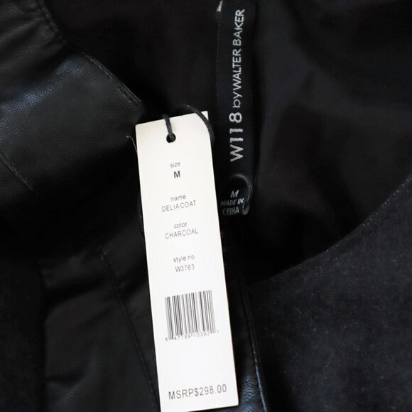Walter Baker W118 Delia Black Charcoal Coat Faux Leather Wool Combo NWT New M - Picture 5 of 5